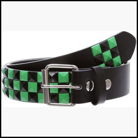 Snap On Punk Rock Star Studded Checker Board PU Leather Belt main image 5